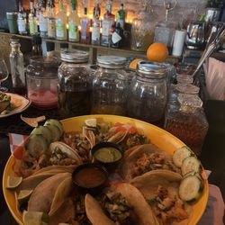 OctoBar - Shrimp, chicken and mushroom tacos.