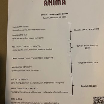 Anima by Edo - The menu for the dinner wine tasting (I only took pics of 6 courses... I ate the last 2 courses before taking pics. Sorry. - Tapas/Small Plates Near Me - Las Vegas, Nevada