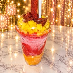 La Michoacana - Large chamango with no chamoy with three flavors: mango, strawberry, and watermelon