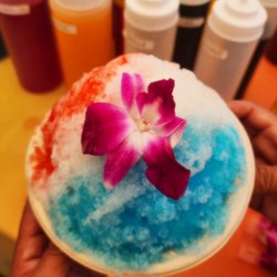 Snow Pebbles - Good ole' Red, White, And Blue shaved ice with edible flower