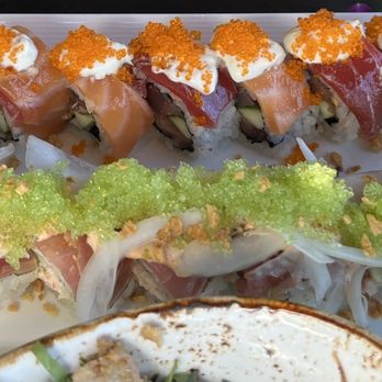 Japengo - Lahaina Sunset Roll (top) and Blackened Ahi Roll (bottom) - Asian Fusion Near Me - Lahaina, Hawaii Japengo - Lahaina Sunset Roll (top) and Blackened Ahi Roll (bottom) - Asian Fusion Near Me - Lahaina, Hawaii