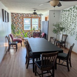 Comfortable and ample seating, warm decoration.