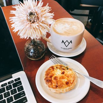 Arcedium Coffeehouse - Tomato pesto quiche & 20 oz latte with almond milk - Cafes Near Me - Saint Charles, Illinois Arcedium Coffeehouse - Tomato pesto quiche & 20 oz latte with almond milk - Cafes Near Me - Saint Charles, Illinois
