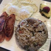 Photo of Moena Café - Honolulu, HI, United States. MC Breakfast - fried rice and pineapple sausage