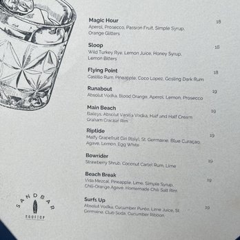 Sandbar Rooftop - Menu - Cocktail Bars Near Me - New York, New York