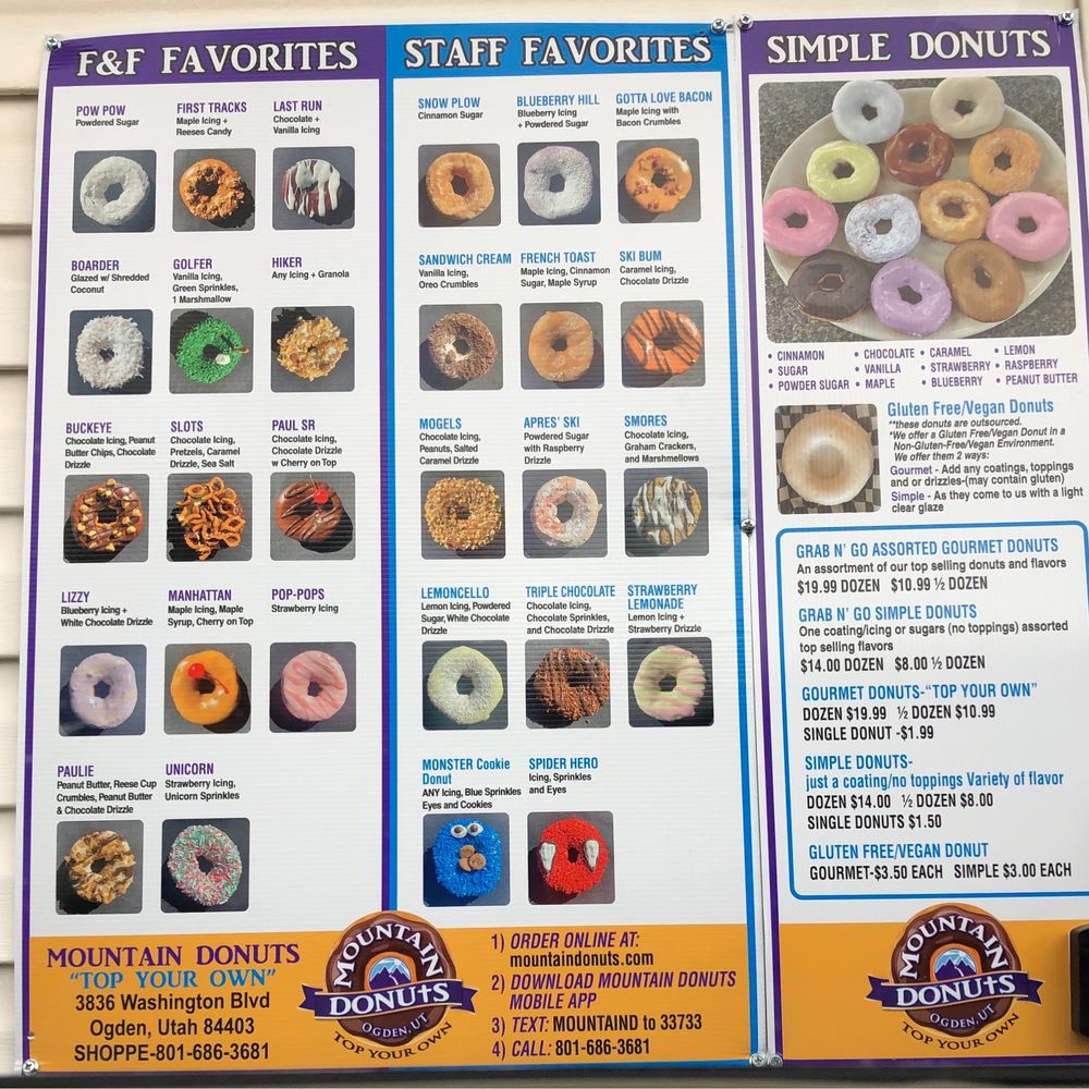 Mountain Donuts - Menu outside window - Donuts Near Me - South Ogden, Utah Mountain Donuts - Menu outside window - Donuts Near Me - South Ogden, Utah