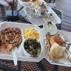 Off The Grill by Chef Q - Pulled pork with collard greens and mac and cheese