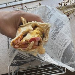 The Dining Car - Inside the Burrito. Not as messy as it looks at all, but absolutely stuffed!!!!