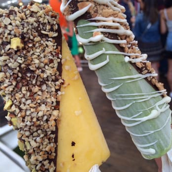 Popbar - Right: Matcha dip in milk chocolate, top with almond & drizzle with White chocolate - Desserts Near Me - Anaheim, California