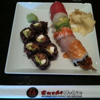 Sushiholic - Philadelphia Roll with multigrain rice and Super Rainbow Roll - Japanese Near Me - Novato, California Sushiholic - Philadelphia Roll with multigrain rice and Super Rainbow Roll - Japanese Near Me - Novato, California