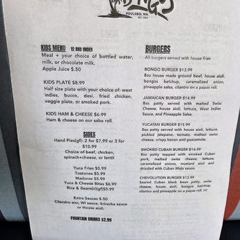 Bongos - Menu September 2026 - Caribbean Near Me - Poulsbo, Washington