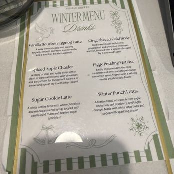 Visible Coffee Roasters  - Menu for the winter holiday season - Coffee & Tea Near Me - Mill Creek, Washington