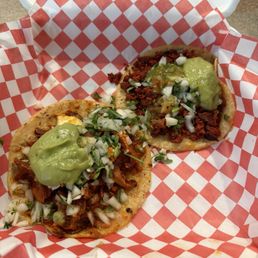 Chorizo taco and Al pastor