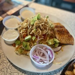 Salmon Salad with avocado and onions on the side because I'm a freeeeaaakkkk!!-$17ish Salmon was cooked perfectly omg!