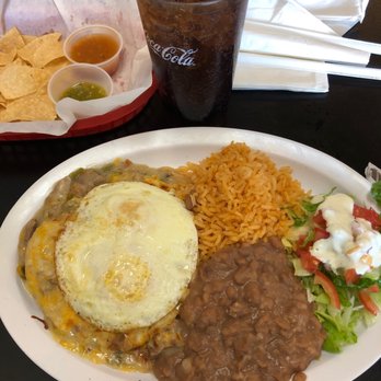 The Green Chile - Green Chile enchiladas, with eggs, rice and beans. - Breakfast & Brunch Near Me - La Habra, California The Green Chile - Green Chile enchiladas, with eggs, rice and beans. - Breakfast & Brunch Near Me - La Habra, California