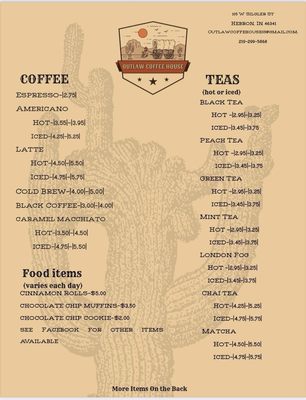 Menu photo 2 Outlaw Coffee House Hebron, IN