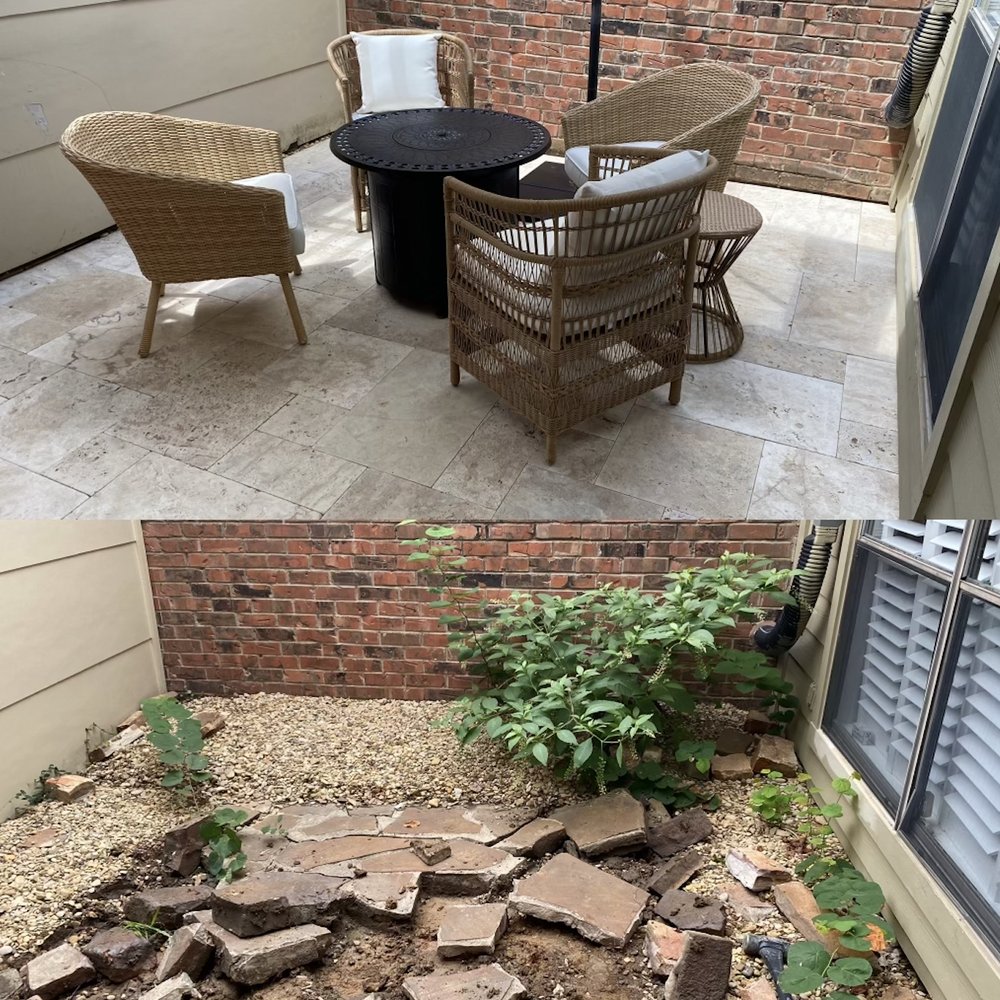 Small courtyard before and after. Precision Pavers was able to turn this project around in a day. Small courtyard before and after. Precision Pavers was able to turn this project around in a day.