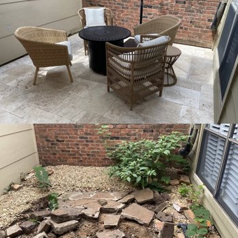 Precision Pavers - Small courtyard before and after. Precision Pavers was able to turn this project around in a day. - General Contractors Near Me - Plano, Texas