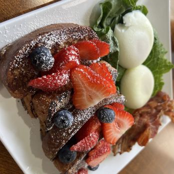 Old Town Caffe - French toast combo (eggs of choice, bacon, French toast with strawberries and blueberries) - Coffee & Tea Near Me - Pasadena, California Old Town Caffe - French toast combo (eggs of choice, bacon, French toast with strawberries and blueberries) - Coffee & Tea Near Me - Pasadena, California