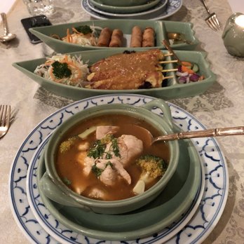 Lotus Thai Restaurant - Top to bottom: Tom yum soup (veg), veggie rolls, chicken satay, Tom yum soup (chicken) - Restaurants Near Me - Taupo, AUK Lotus Thai Restaurant - Top to bottom: Tom yum soup (veg), veggie rolls, chicken satay, Tom yum soup (chicken) - Restaurants Near Me - Taupo, AUK