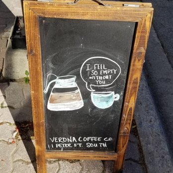 Verona Coffee - a chalkboard sign on a sidewalk - Coffee & Tea Near Me - Orillia, Ontario Verona Coffee - a chalkboard sign on a sidewalk - Coffee & Tea Near Me - Orillia, Ontario