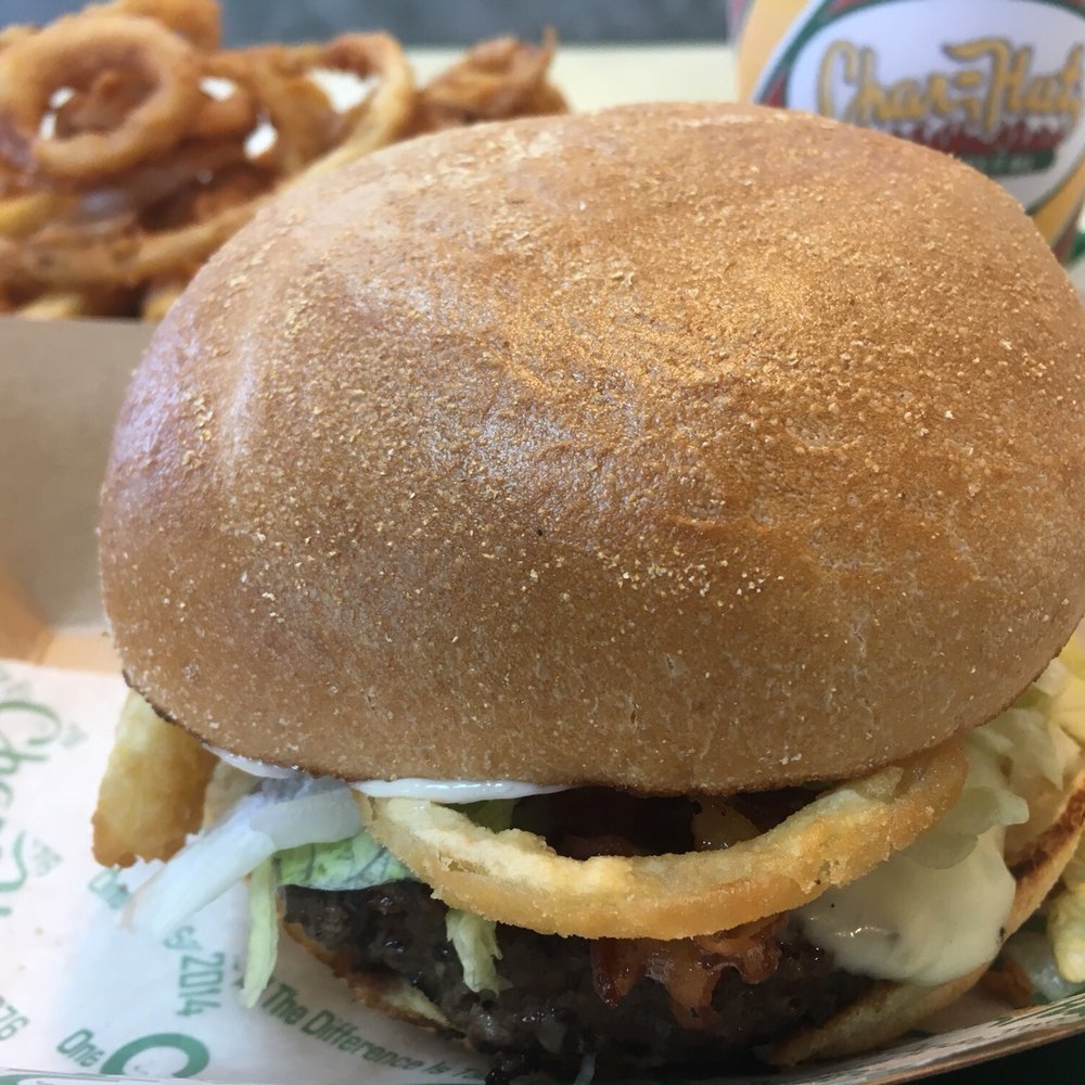 Char-Hut - Cowboy burger (cheese, bacon & onions rings) oh yeah - Burgers Near Me - Davie, Florida Char-Hut - Cowboy burger (cheese, bacon & onions rings) oh yeah - Burgers Near Me - Davie, Florida