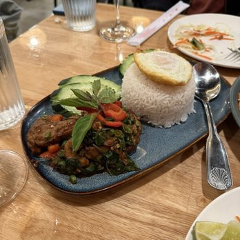 Ari's Thai Eatery - Kra Pow Duck Breast with Fried Egg over rice - Thai Near Me - Azusa, California