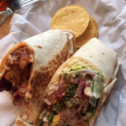 Chile con carne and beef burrito.