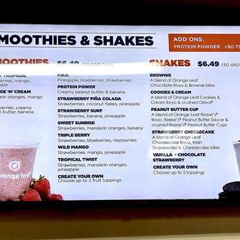 Orange Leaf Frozen Yogurt - Menu - Ice Cream & Frozen Yogurt Near Me - Omaha, Nebraska Orange Leaf Frozen Yogurt - Menu - Ice Cream & Frozen Yogurt Near Me - Omaha, Nebraska