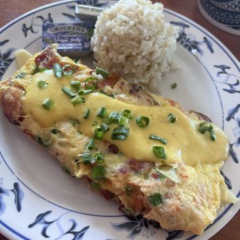 The Coffee Shack - Day special: Bacon, Cheese & Crab Omelette w/rice - Coffee & Tea Near Me - Captain Cook, Hawaii