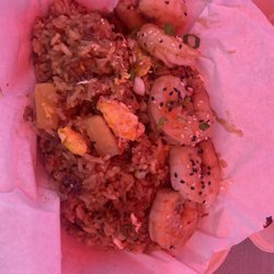 Long Beach Dragon Bowls - Pork Pineapple fried rice with prawns.