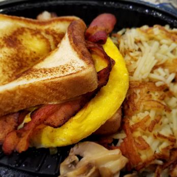 Waffle House - Bacon, egg & cheese Texas melt and home fries w/ mushrooms & onions - Breakfast & Brunch Near Me - Henrico, Virginia