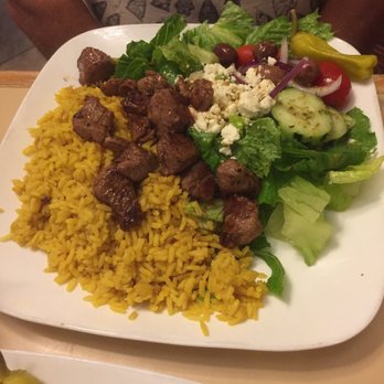 Pitas - Lamb Shawarma Platter with yellow rice and salad - Greek Near Me - Columbia, South Carolina Pitas - Lamb Shawarma Platter with yellow rice and salad - Greek Near Me - Columbia, South Carolina