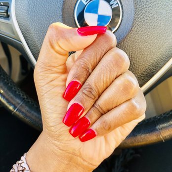 Grand Nail Spa - Red coffin shaped nails! Love - Nail Salons Near Me - Euless, Texas