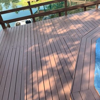 1 Handy Craftsman - This is a good look over the water to show the slope of the landscape I was working with when installing the deck and railing. - Decks & Railing Near Me