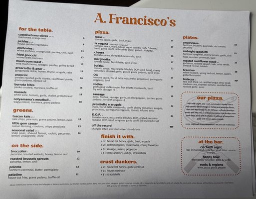 Menu photo 1 A  Francisco’s Erie, PA