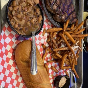 Sanford's Grub & Pub - Sirloin with black eyed peas and fried bread - American Near Me - Cheyenne, Wyoming Sanford's Grub & Pub - Sirloin with black eyed peas and fried bread - American Near Me - Cheyenne, Wyoming