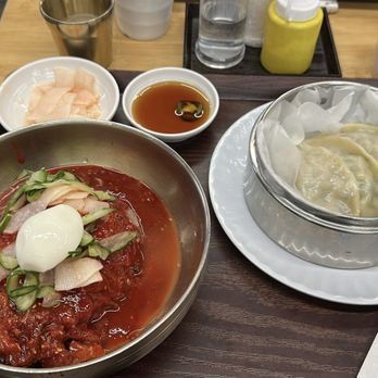 Hampyong Cold Noodles - Spicy noodle with pollock and a side of dumplings - Korean Near Me - Carrollton, Texas Hampyong Cold Noodles - Spicy noodle with pollock and a side of dumplings - Korean Near Me - Carrollton, Texas
