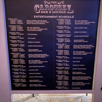 The Carousel Bar & Lounge - Schedule our server was kind enought to tell us there was a schedule - Lounges Near Me - New Orleans, Louisiana The Carousel Bar & Lounge - Schedule our server was kind enought to tell us there was a schedule - Lounges Near Me - New Orleans, Louisiana