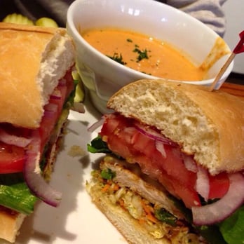 From Scratch Restaurant - Blackened chicken and avocado melt with tomato basil bisque. - Breakfast & Brunch Near Me - Carmel, California