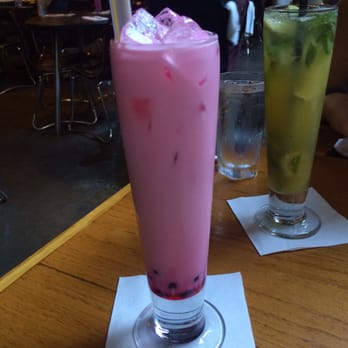 Sea Thai - Pink Lady with Pearls and Mango Mojito in the back. Pass on the pink drink, order the mojito! - Thai Near Me - Brooklyn, New York