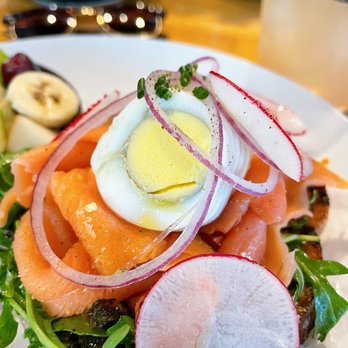 Trust - Close up on Salmon Toast - New American Near Me - San Diego, California