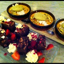 American Table by Marcus Samuelsson - Rockyroad Brownies and Crème Brûlé with pistage ice cream.