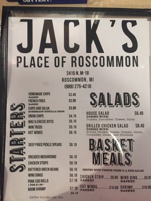 Menu photo 5 Jack's Place Roscommon Roscommon, MI
