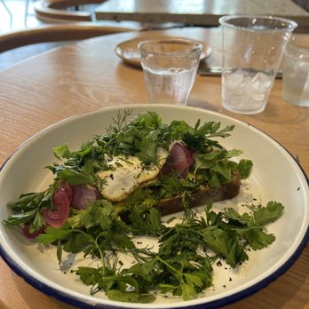 Highly Likely - Ubiquitous Avocado Toast with lots of fresh herbs-delicious! - Coffee & Tea Near Me - Los Angeles, California