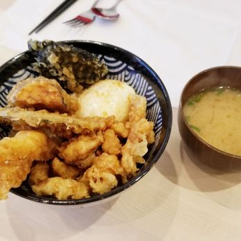 Ari Sushi - Veggie and shrimp tempura over rice (donburi bowl) and miso soup - Sushi Bars Near Me - Dublin, California