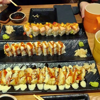 Sakanaya - Top to bottom: fatty salmon tataki roll, gold rush 1848, champaign-urbana - Japanese Near Me - Champaign, Illinois Sakanaya - Top to bottom: fatty salmon tataki roll, gold rush 1848, champaign-urbana - Japanese Near Me - Champaign, Illinois