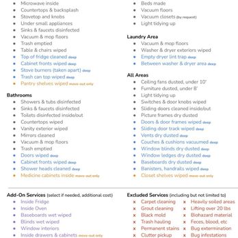Queen of Maids - I was provided with this checklist to inform me what would be done and what was excluded prior a - Home Cleaning Near Me Queen of Maids - I was provided with this checklist to inform me what would be done and what was excluded prior a - Home Cleaning Near Me