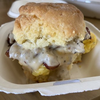 Beachin’ Biscuits - Totally Beachin' Sammie w/gravy inside & bacon. - Breakfast & Brunch Near Me - Pismo Beach, California Beachin’ Biscuits - Totally Beachin' Sammie w/gravy inside & bacon. - Breakfast & Brunch Near Me - Pismo Beach, California