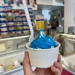 Pat's Main St Ice Cream - Vanilla soft serve dipped in blue raspberry, owners choice of dips!